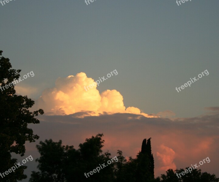 White Cloud Tree Silhouette Landscape Evening Sky