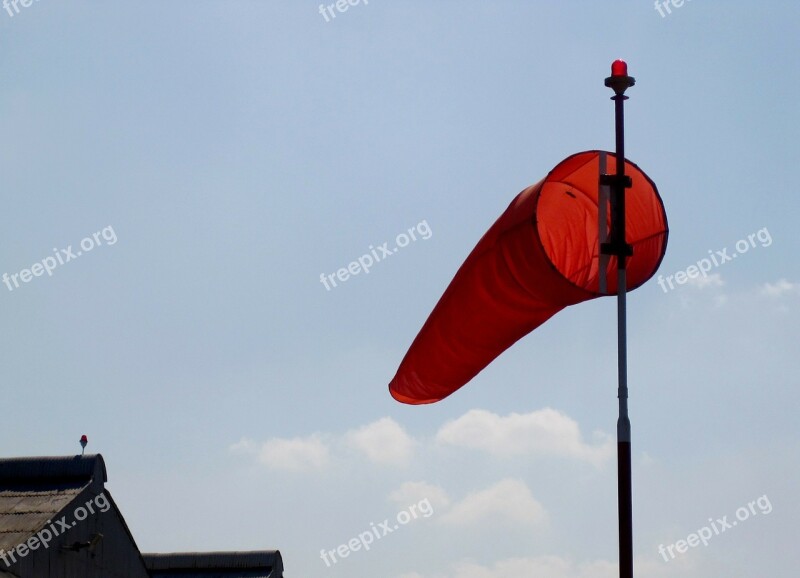 Windsock Orange Pole Blue Sky Hanger Roof