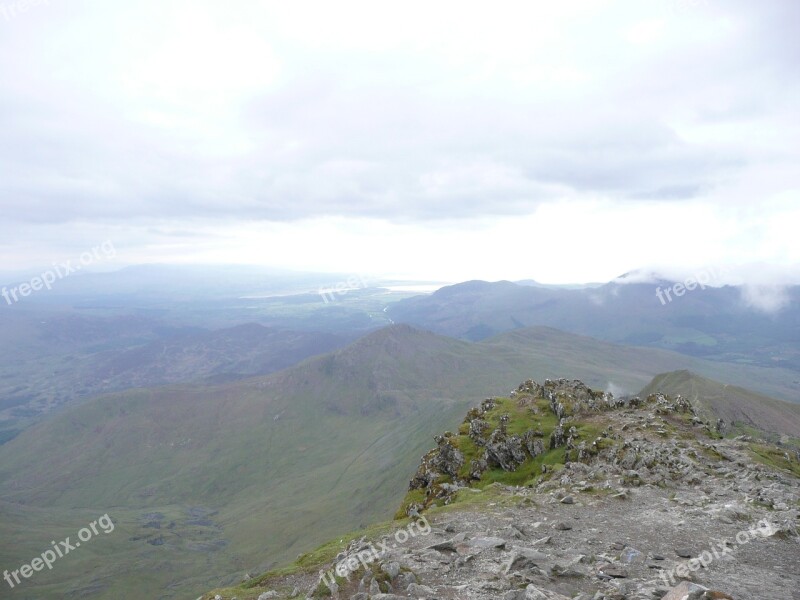 Wales Snowdon Mountain Sky Clouds