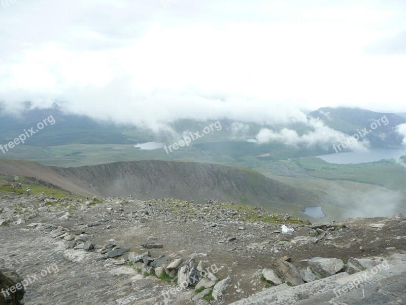 Wales Snowdon Mountain Sky Clouds