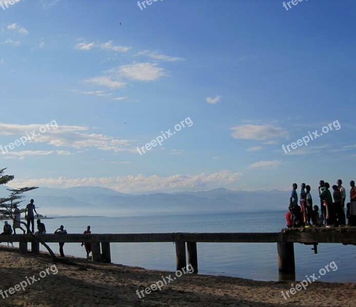 Africa Distant Mountain Range Few Clouds Blue Sky Jetty