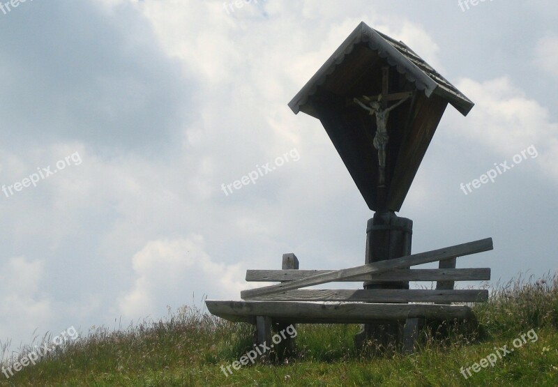 Wayside Cross Bank Clouds Alm Landscape