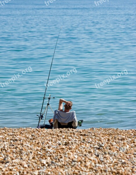 Fishing Man Beach Relaxing Sea