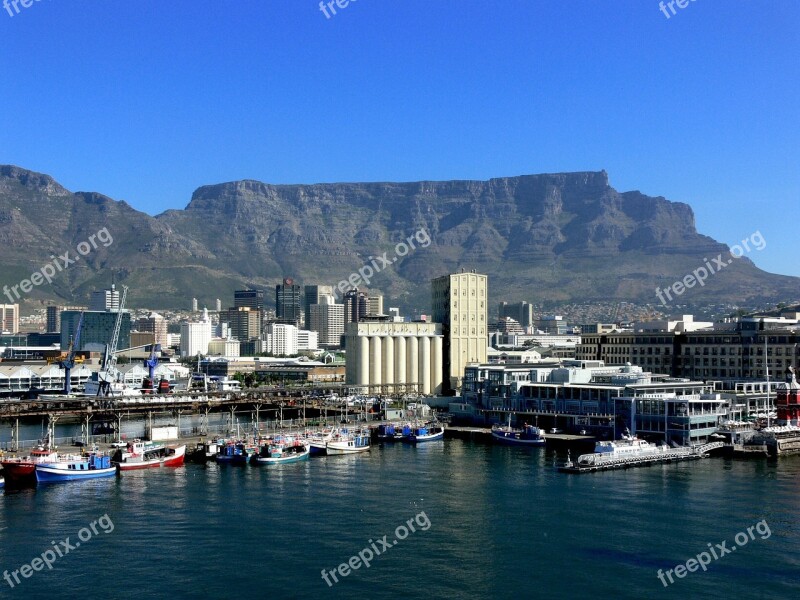 Waterfront Cape Town Harbor Table Mountain Blue Sky