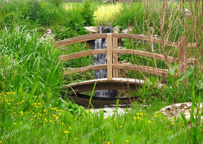 Wooden Bridge Bridge Arched Pond Water