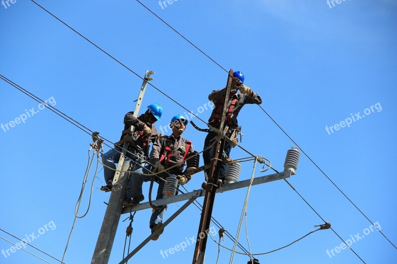 Wire Telephone Poles Poles Workers Electrical