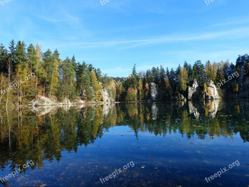 Lake Adršpach Autumn Trees Water