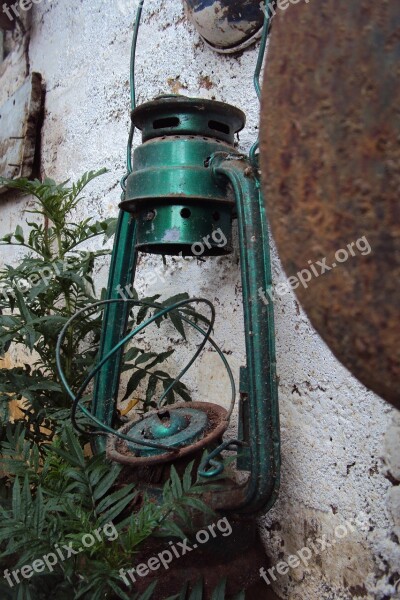 Old Lantern Broken Lantern Green Lantern Antique Close-up