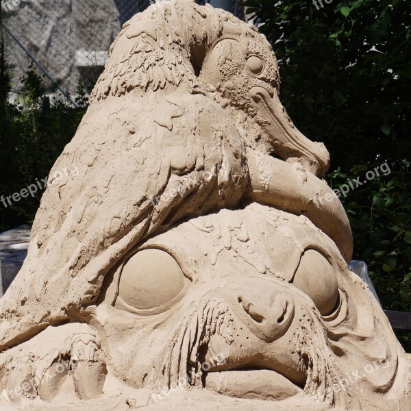 Sand Sculpture Work Of Art Made Of Sand Bird And Big Eyes Free Photos