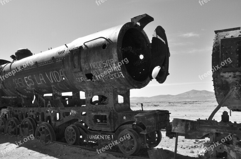 Bolivia Uyuni South America Train Black And White