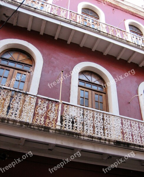 Puerto Rico Building Porches Old Building Red