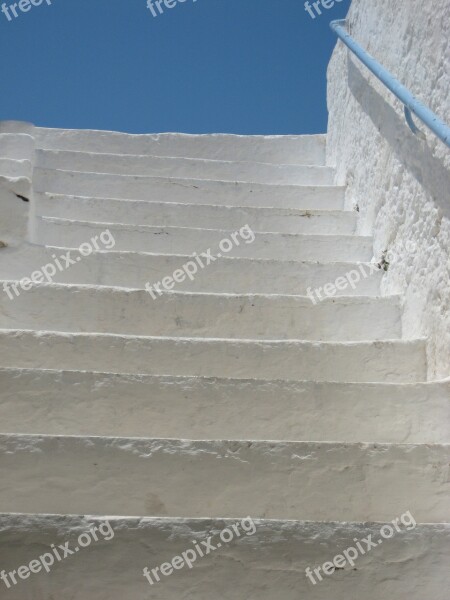 Blue Island Crete Greece Stairs Rise Sky