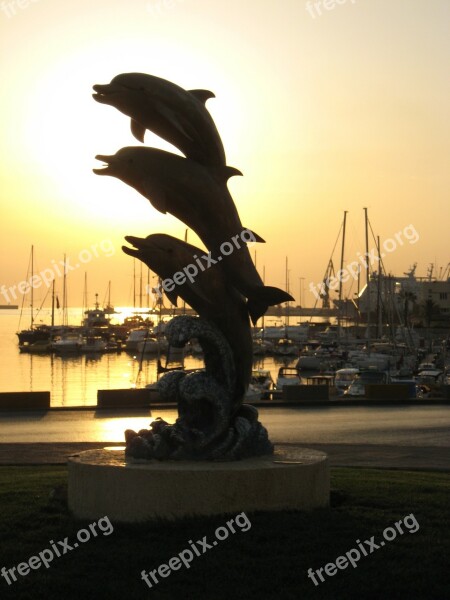 Heraklion Port Island Of Crete Dolphins Sunrise