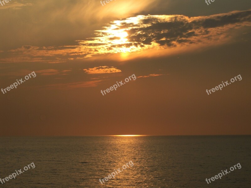 Sunset Clouds Sun Sea Water