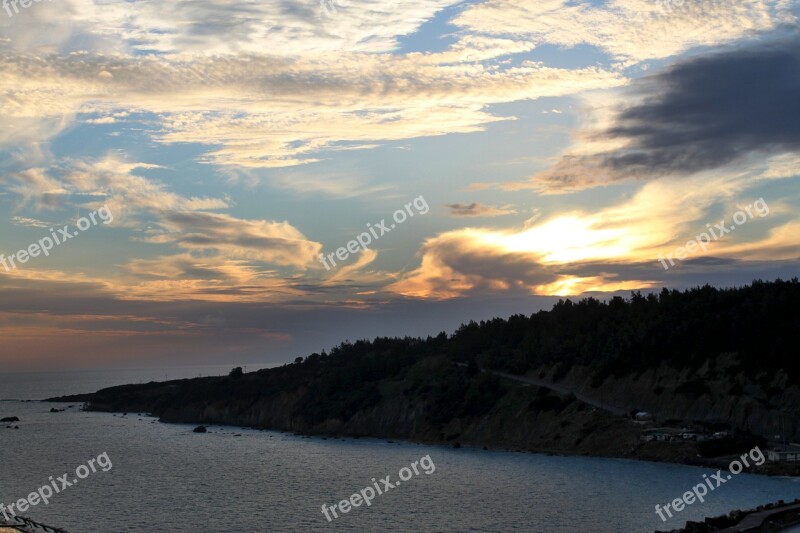 Sunset Sea Clouds Evening Sky Sea Beach