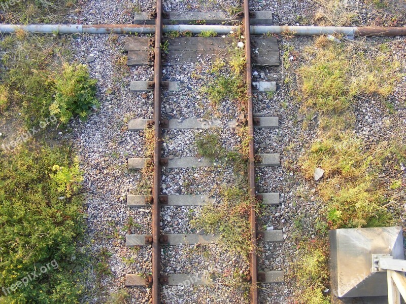 Railroad Rusty Track Deserted Bushes