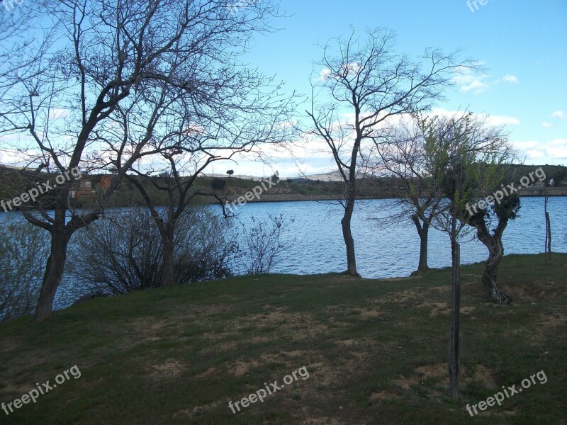 Marsh River Water Trees Clouds