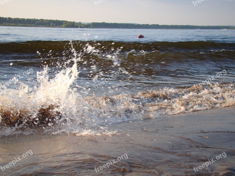 Wave Beach Sand River Sun