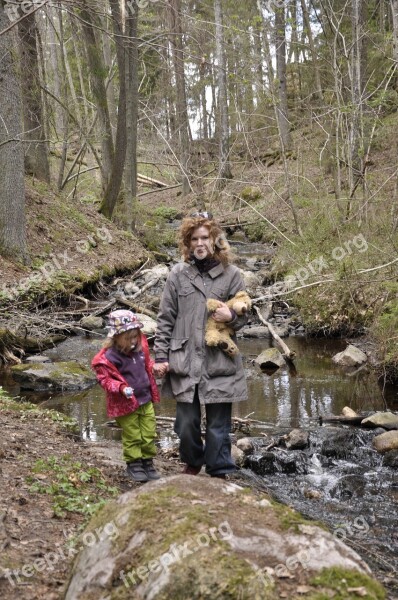 Wilderness Water Courses Mother Children Nature