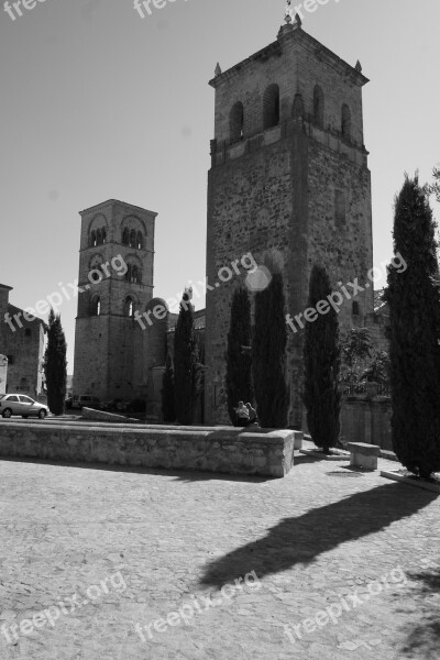 Church Plasencia Black And White Trees Old Age