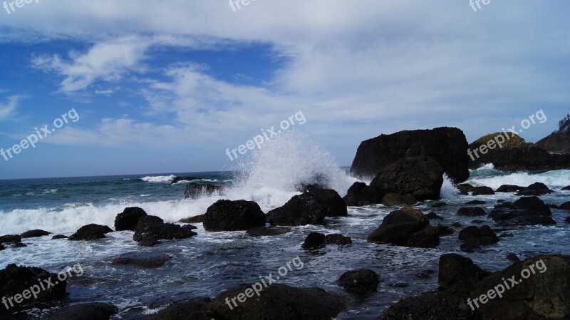 Waves Sky Rocks Sea Blue Sky