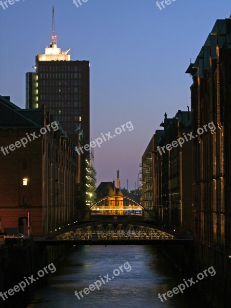 Hamburg Bridges Water Speicherstadt Building