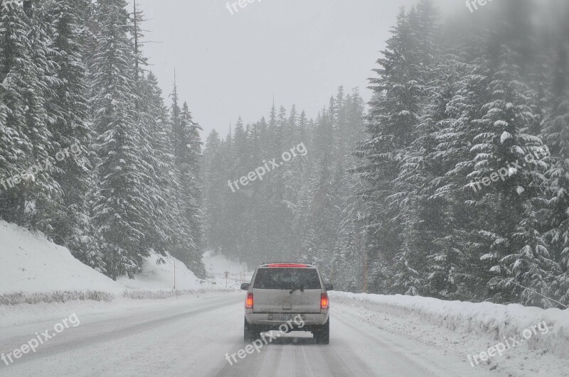 Road Car Auto Winter Snowed In