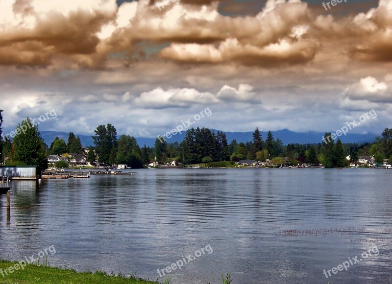 Lake Stevens Washington Water Reflections Mountains