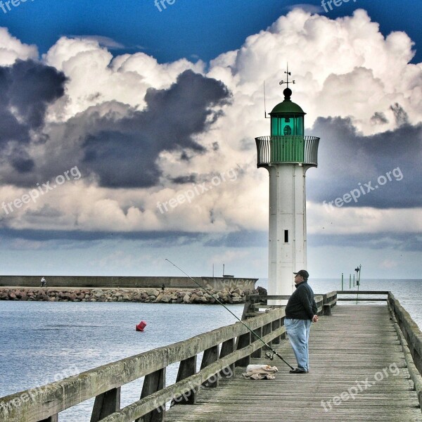 Lighthouse Sky Blue Clouds Water