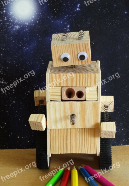 Robot Pencil Sharpener Wood Work Alien Free Photos