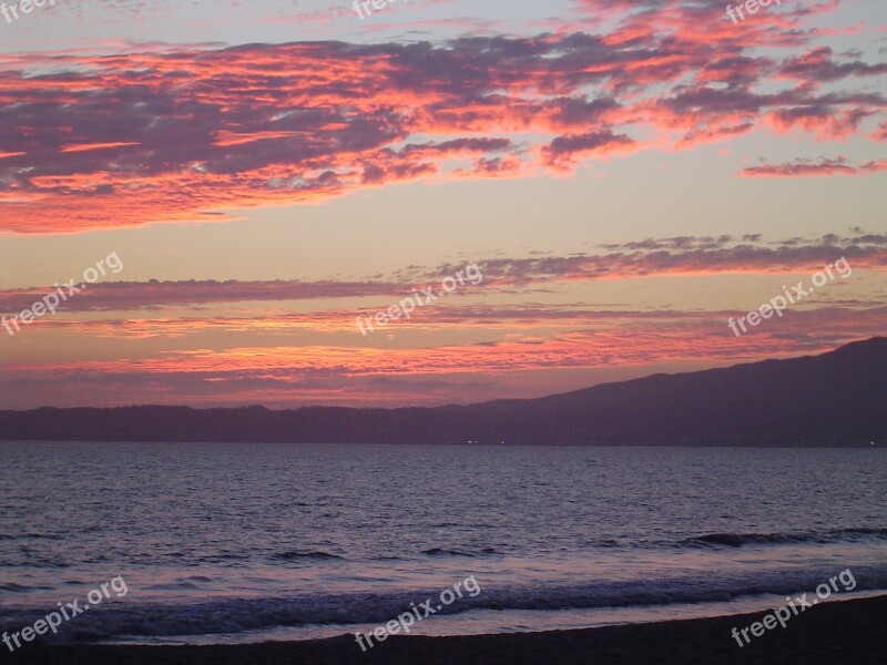 Sunset Setting Sun Mexico Ocean Clouds