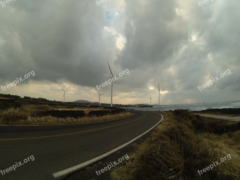 Jeju Island Korea Road Clouds