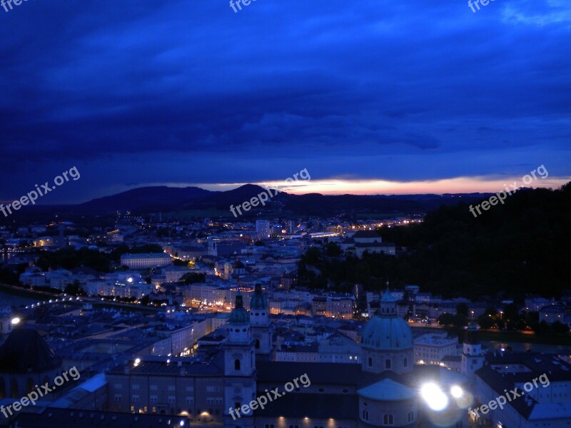 Salzburg Night Austria Hohensalzburg Fortress View