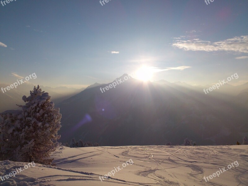 Winter Winterpanoram Alpine Mountains Sun