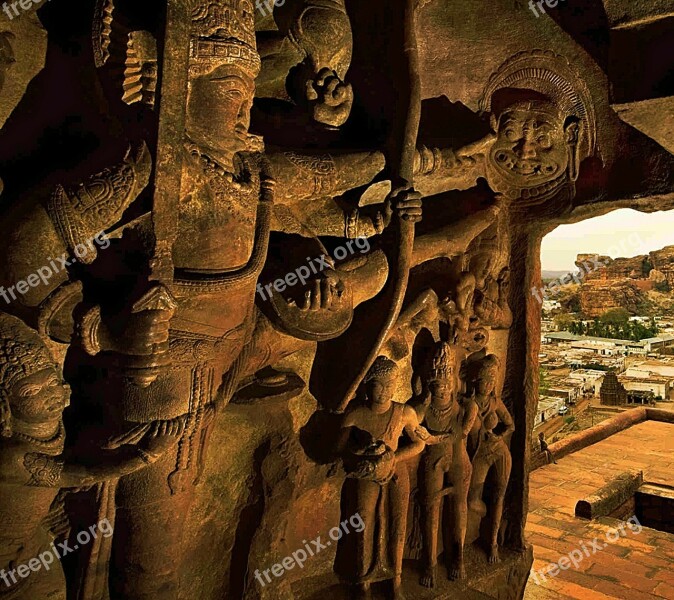 Hand Carved Sand Stone Bluff Cave Temple Badami