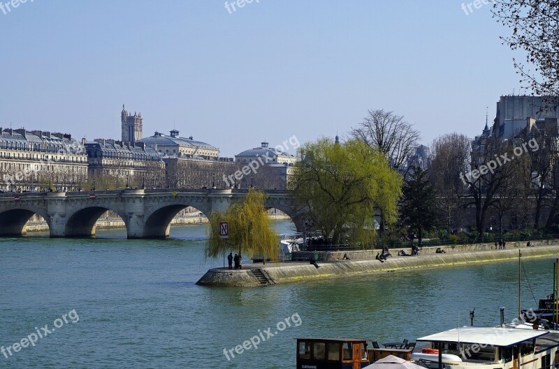 Paris France Bridge Buildings Sky