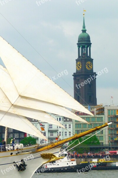 Hamburg Sailing Vessel Sail Port St Michaeliskirche