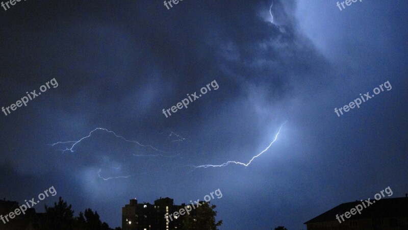 Storm Lightning Clouds Night Night Sky