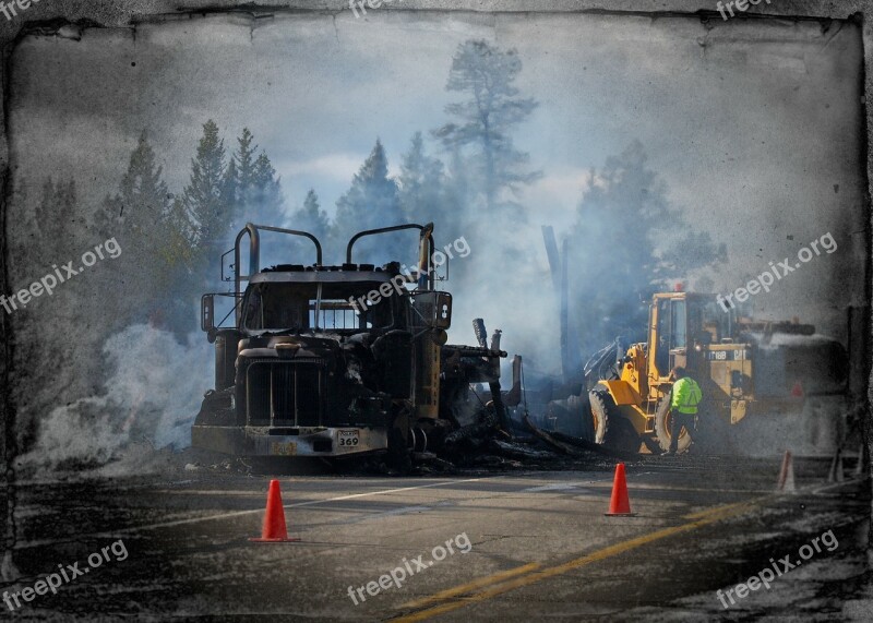 Burning Truck Catastrophe Accident Dark Smoke Fire