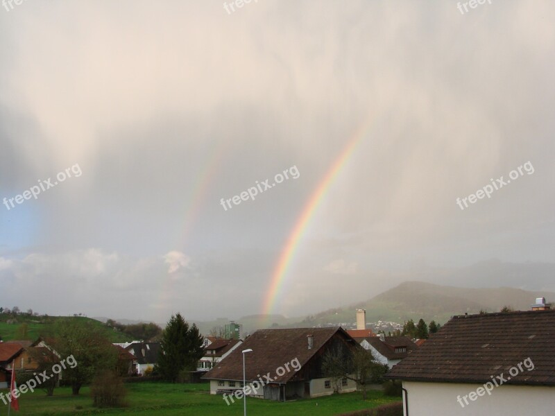 Rainbow Storm Rain Landscape Free Photos