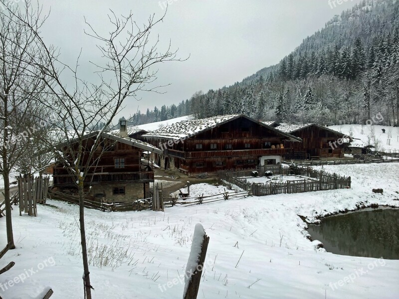 Germany Farm Winter Snow Forest