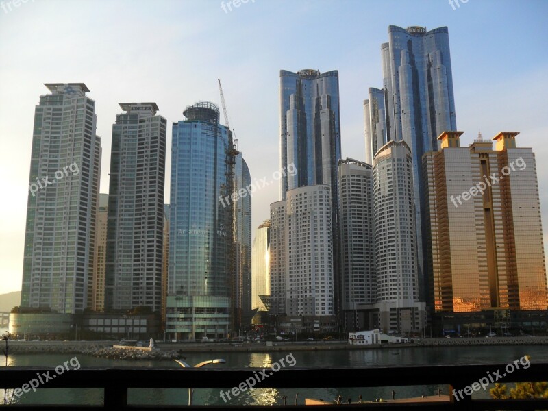 Busan Skyscraper Building Haeundae Beach Sea