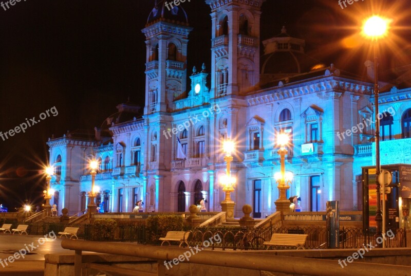 City Hall Of San Sebastián Architecture Night Landscape Free Photos