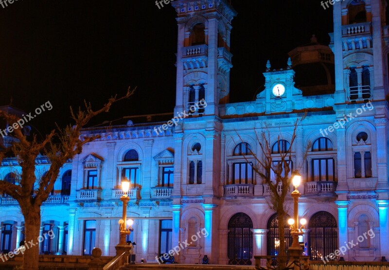 City Hall Of San Sebastián Architecture Night Landscape Free Photos