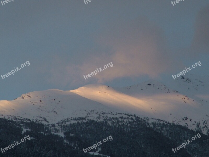 Switzerland Valais Mountains Sunset Snow