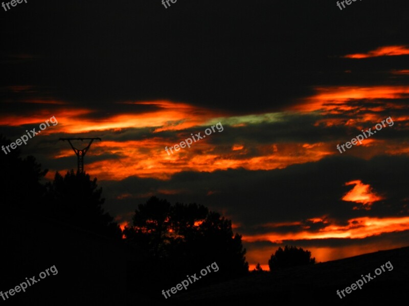 Sky Flames Orange Silhouette Free Photos