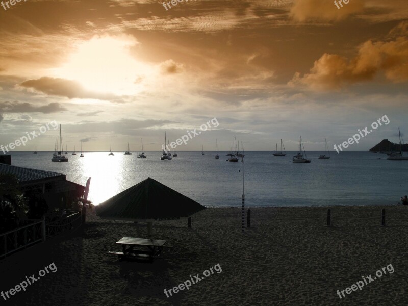 Eastern Caribbean Sunset Sea Ocean Water