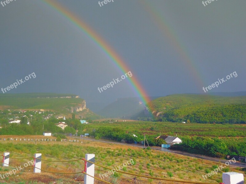 Crimea Landscape Scenic Rainbow Sky