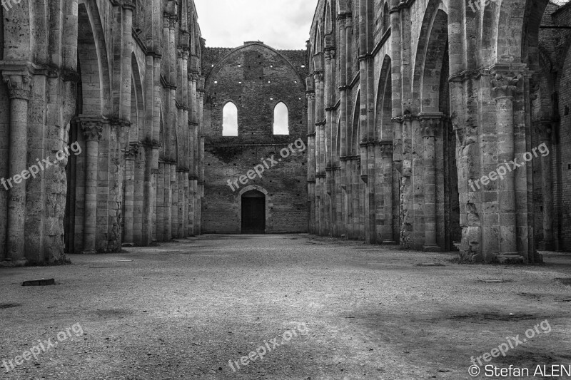 Black And White Monochrome Tuscany Italy Monastery