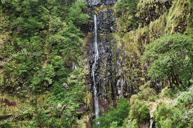 Madeira Waterfall Highlands Mountains Summit